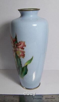 Japanese Cloisonne Vase orchids floral vintage 8 1/2 inch