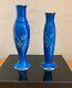 Japanese Cloisonne Vases, Ando Jubei Matched Pair Of Blue Iris Withsilver Rims