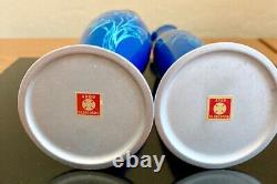 Japanese Cloisonne Vases, ANDO Jubei Matched Pair of Blue Iris withSilver Rims