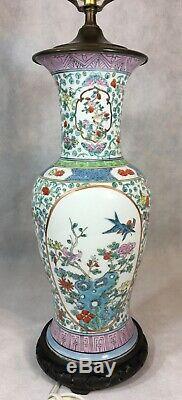 Japanese Floral Birds Vase Lamp 30.5 Cloisonne Asian Decorative Finial