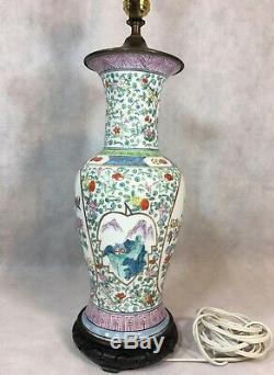 Japanese Floral Birds Vase Lamp 30.5 Cloisonne Asian Decorative Finial