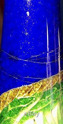 Japanese Ginbari Cloisonné Dragon Vase 12tall Midnight blue background 1900s