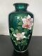 Japanese Ginbari Green Cloisonné Enamel Vase With Roses, 7 1/4