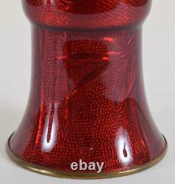 Japanese Gu Form Cloisonne Vase Red Pigeon Blood Glaze Dragon and Bamboo