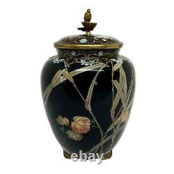 Japanese Meiji Cloisonné Covered Footed Vase With Bird Finial