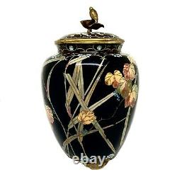 Japanese Meiji Cloisonné Covered Footed Vase With Bird Finial
