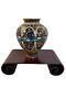 Japanese Meiji Cloisonne Enamel Brass Baluster Vase 1900's 4 1/4h Rosewood Stand