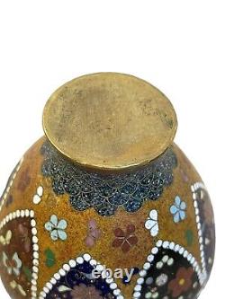 Japanese Meiji Cloisonne Enamel Brass Baluster Vase 1900's 4 1/4H Rosewood Stand