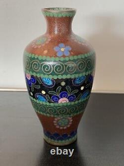 Japanese Meiji Cloisonné Enamel Ginbari Cabinet Vase 4 Inches Tall