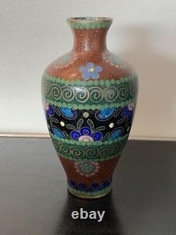 Japanese Meiji Cloisonné Enamel Ginbari Cabinet Vase 4 Inches Tall