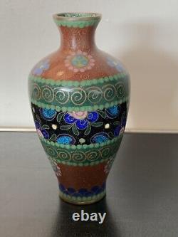 Japanese Meiji Cloisonné Enamel Ginbari Cabinet Vase 4 Inches Tall