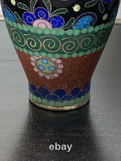 Japanese Meiji Cloisonné Enamel Ginbari Cabinet Vase 4 Inches Tall