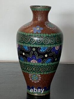 Japanese Meiji Cloisonné Enamel Ginbari Cabinet Vase 4 Inches Tall