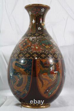 Japanese Meiji Cloisonne Vase Attributed Honda Yasuburo Dragon Hoho Ginbari