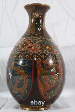Japanese Meiji Cloisonne Vase Attributed Honda Yasuburo Dragon Hoho Ginbari