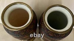 Japanese Meiji Cloisonné Vases Birds Blossoms Tree Bark Shippo Totai Monumental