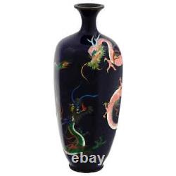 Japanese Meiji Cobalt Blue Cloisonne Dragon Vase