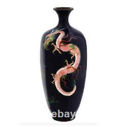 Japanese Meiji Cobalt Blue Cloisonne Dragon Vase