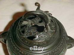Japanese Meiji Era Bronze Champleve Enamel Censer Incense Burner (not Cloisonne)