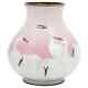 Japanese Meiji Era Wireless Cloisonne Pink Crane Enamel Vase
