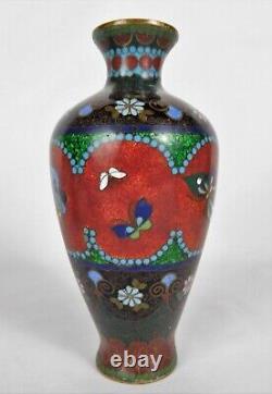 Japanese Meiji Ginbari Foil Cloisonne Enamel Butterly Vase