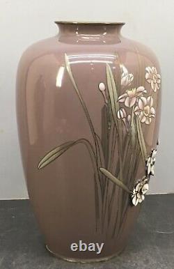 Japanese Meiji Moriage Cloisonne Vase with Irises