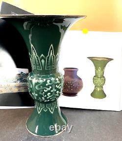 Japanese Meiji Moriage Green Enamel Cloisonne Vase by Ando