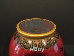 Japanese Meiji Period Cloisonne 7 Vase Red with Peacock