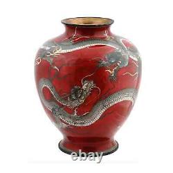 Japanese Meiji Red Cloisonne Enamel Dragon Vase