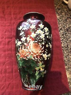 Japanese Meiji Red Ginbari Cloisonne Vase 12 Floral Enamel Asian Antique