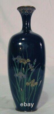 Japanese Meiji Silver Wire Cloisonne Vase Black Iris Tiger Lily Flowers