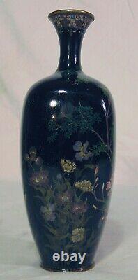 Japanese Meiji Silver Wire Cloisonne Vase Black Iris Tiger Lily Flowers