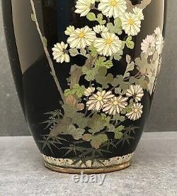 Japanese Meiji Silver Wire & Wireless Black Cloisonne Vase