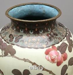 Japanese Meiji Silver Wire-Wireless Cloisonne Vase with a Bird