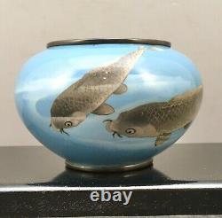 Japanese Meiji Silver Wire- Wireless Shakudo Cloisonne Bowl by Gonda