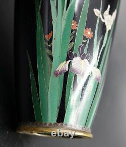 Japanese Meiji Small Vase with Iris Flower Blue Enamel by NAMIKAWA YASUYUKI