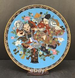 Japanese Meiji Tokyo School Gold Wire Cloisonne Charger With Noh-theater Actors