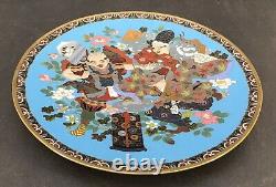 Japanese Meiji Tokyo School Gold Wire Cloisonne Charger With Noh-theater Actors