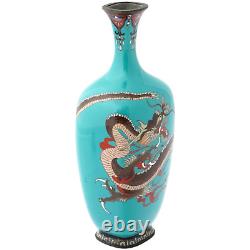 Japanese Meiji Turquoise Cloisonne Enamel Vase W Dragon