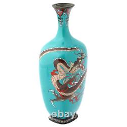 Japanese Meiji Turquoise Cloisonne Enamel Vase W Dragon