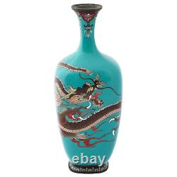 Japanese Meiji Turquoise Cloisonne Enamel Vase W Dragon