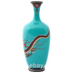 Japanese Meiji Turquoise Cloisonne Enamel Vase W Dragon