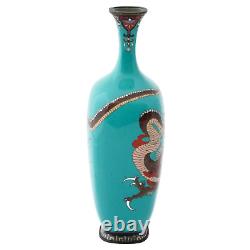 Japanese Meiji Turquoise Cloisonne Enamel Vase W Dragon