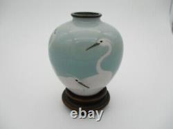 Japanese Meiji era Cloisonné Enamel Vase- Egrets Gonda Hirosuke mark on base