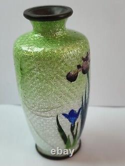 Japanese Pair of Antique Iris Cloisonne Small Vase Ota Toshiro Meiji Period AsIs