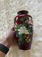 Japanese Red Foil Cloisonné Vase With Flowers