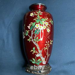 Japanese Red Ginbari Cloisonne Vase 7.28 Inch