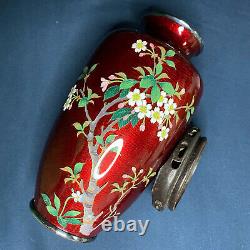 Japanese Red Ginbari Cloisonne Vase 7.28 Inch