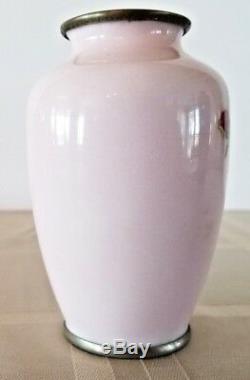Japanese Sato Cloisonne Miniature 3.75 Vase Pink Roses Signed Base
