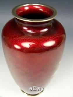 Japanese Sato Style Cloisonné Flying Crane Bird Red Piegon Blood 7.25 Vase